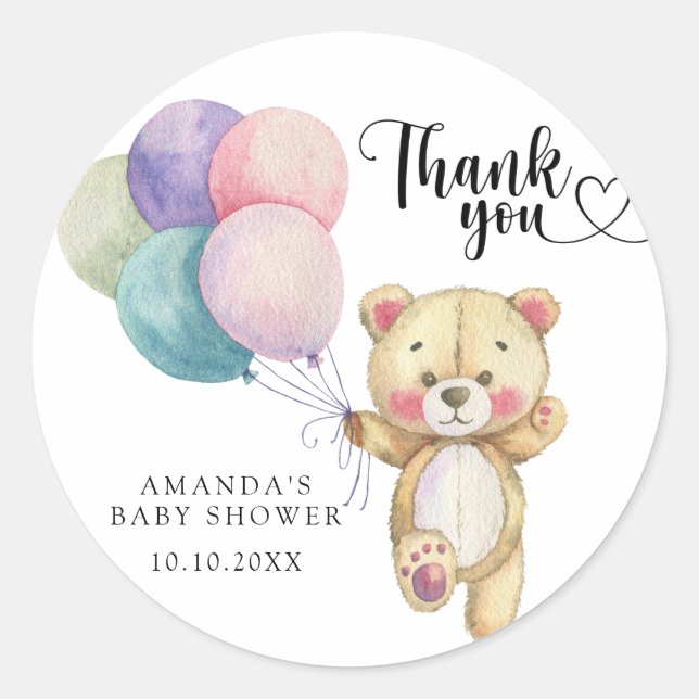 Teddy bear balloons - thank you classic round sticker (Front)