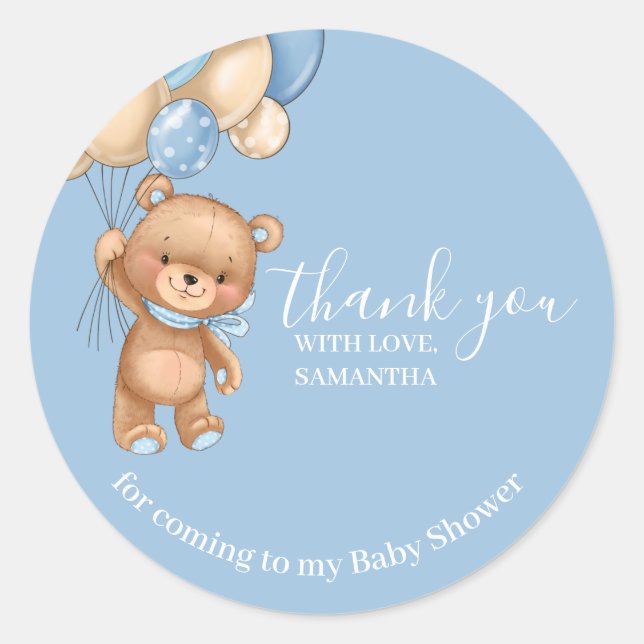 Teddy Bear Balloons Thank You  Classic Round Sticker (Front)