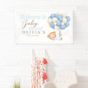 Teddy Bear Balloons Watercolor Baby Shower Welcome Banner