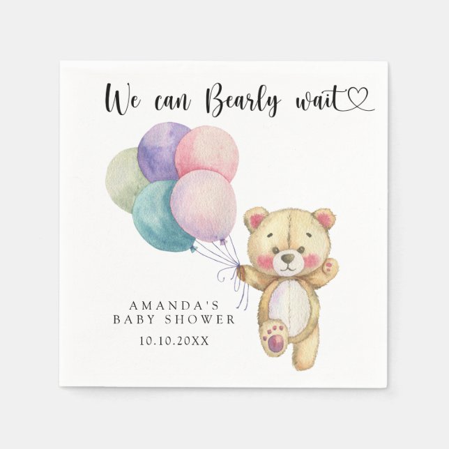 Teddy bear balloons - we can bearly wait napkin (Front)