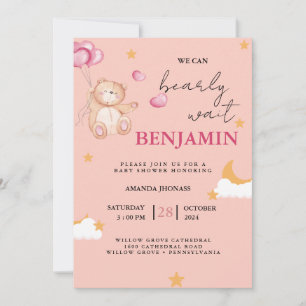 Teddy bear balloons we can wait edit baby shower Invitation