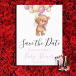 Teddy Bear Balloons White the Date Postcard<br><div class="desc">Teddy Bear Balloon Baby Shower Save the Date Be the first to know about a new baby shower with our Save the Date Invitation! Featuring a beautiful teddy bear, this design is perfect for celebrating the arrival of a baby. Send out these invitations to your friends, family and co-workers and...</div>