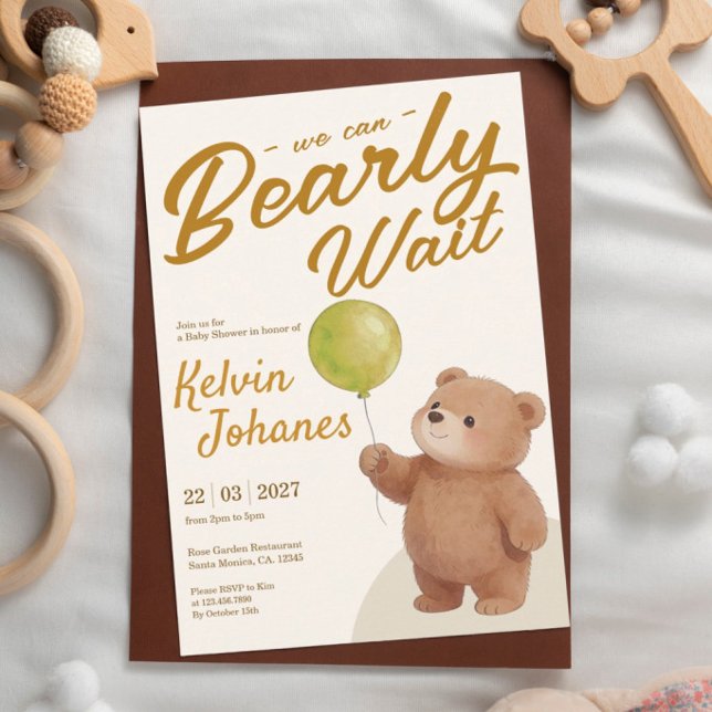Teddy Bear Baloons Baby Shower Invitation (Creator Uploaded)