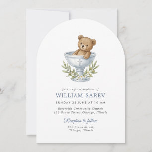 Teddy Bear Baptism White Arch Invitation