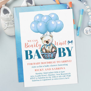Teddy Bear Bearly There Blue Baby Shower Invitation