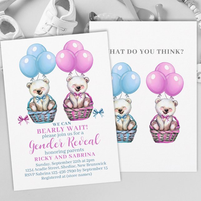 Teddy Bear Bearly There Gender Reveal Baby Invitation (Creator Uploaded)