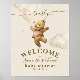 Teddy Bear Bearly Wait Air Balloon Baby Shower  Poster