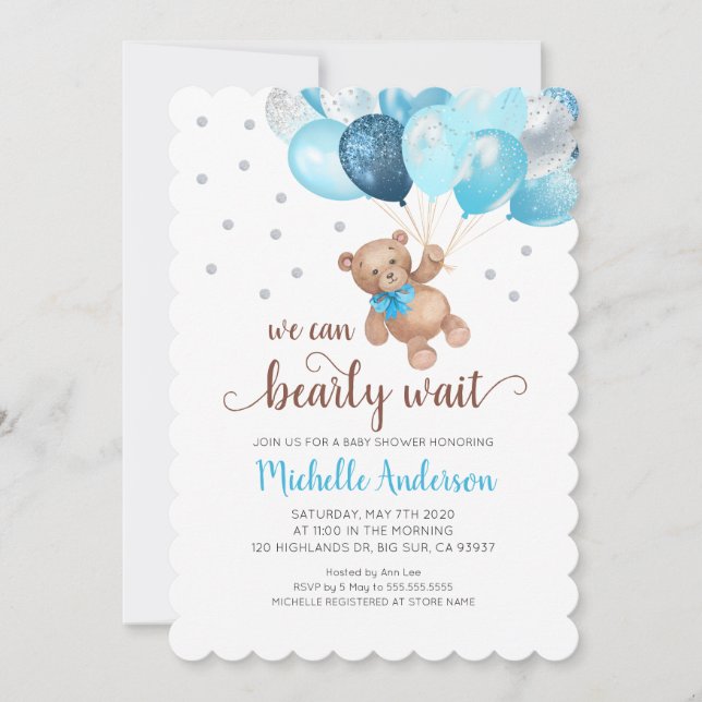 Teddy Bear Bearly Wait Baby Shower Invitation (Front)