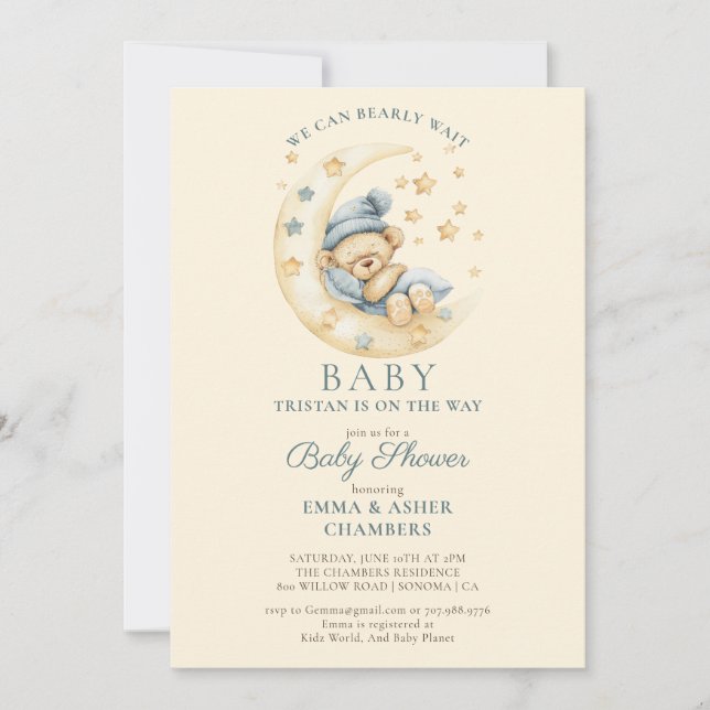 Teddy Bear Bearly Wait Baby Shower Invitation (Front)