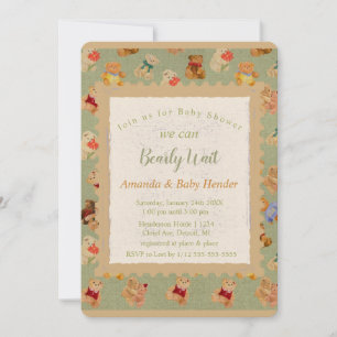 Teddy Bear Bearly Wait Baby Shower Invitation