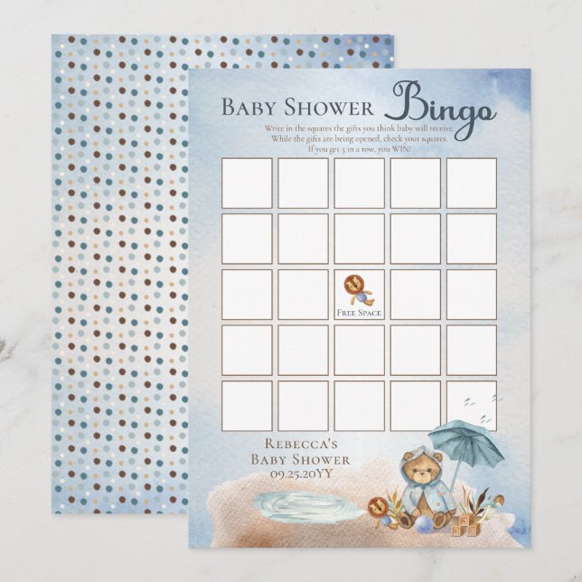 Teddy Bear Bearly Wait Boy Baby Shower Bingo  Invitation (Front/Back)