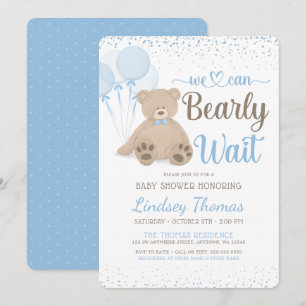 Teddy Bear Bearly Wait Confetti Boy Baby Shower Invitation