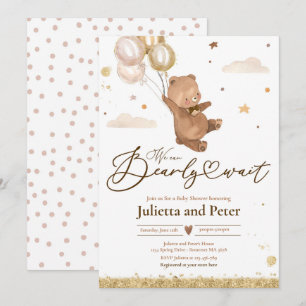Teddy Bear Bearly Wait Gender Neutral Baby Shower Invitation