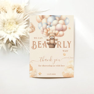 Teddy Bear Bearly Wait Gender Neutral Balloons Thank You Card