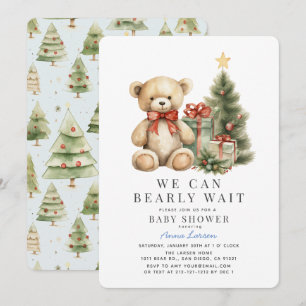 Teddy Bear Bearly Wait Holiday Boy Baby Shower Invitation