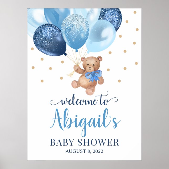 Teddy Bear Bearly Wait Welcome Baby Shower Poster (Front)