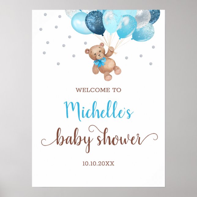 Teddy Bear Bearly Wait Welcome Baby Shower  Poster (Front)