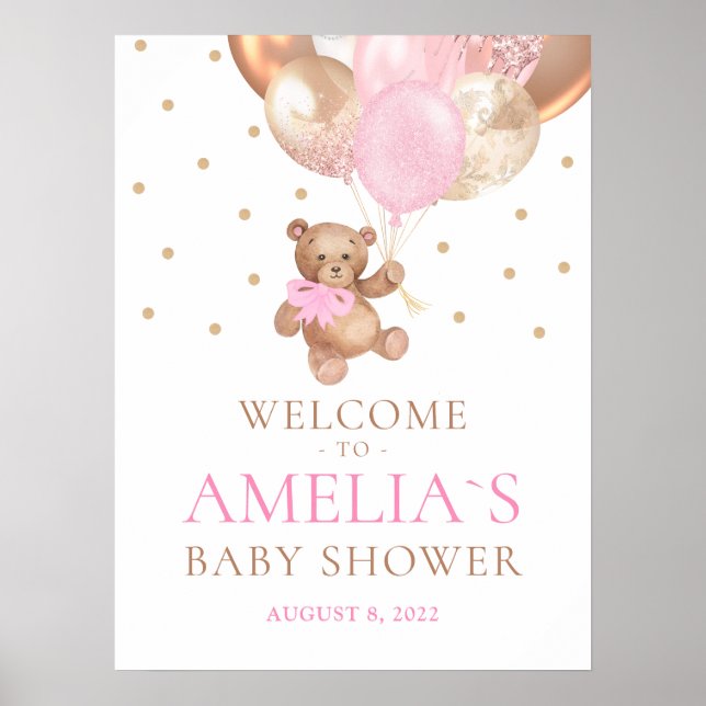 Teddy Bear Bearly Wait Welcome Baby Shower  Poster (Front)