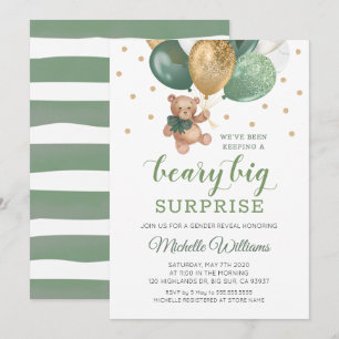 Teddy Bear Beary Big Surprise Gender Reveal Invita Invitation