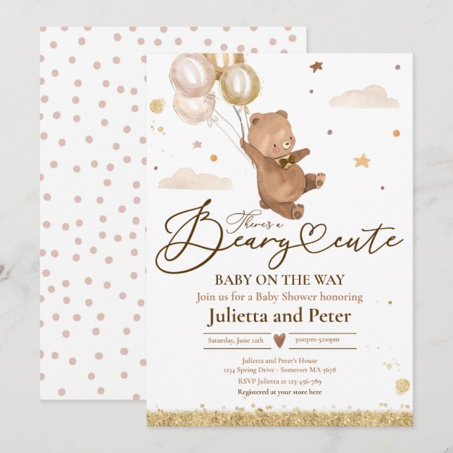 Teddy Bear Beary Cute Gender Neutral Baby Shower Invitation (Front/Back)