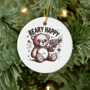 Teddy Bear Beary Happy Ceramic Tree Decoration