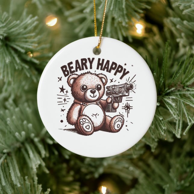 Teddy Bear Beary Happy Ceramic Tree Decoration (Tree)