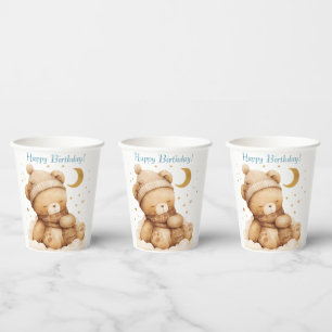 Teddy Bear Beige Balloon Birthday Paper Cups