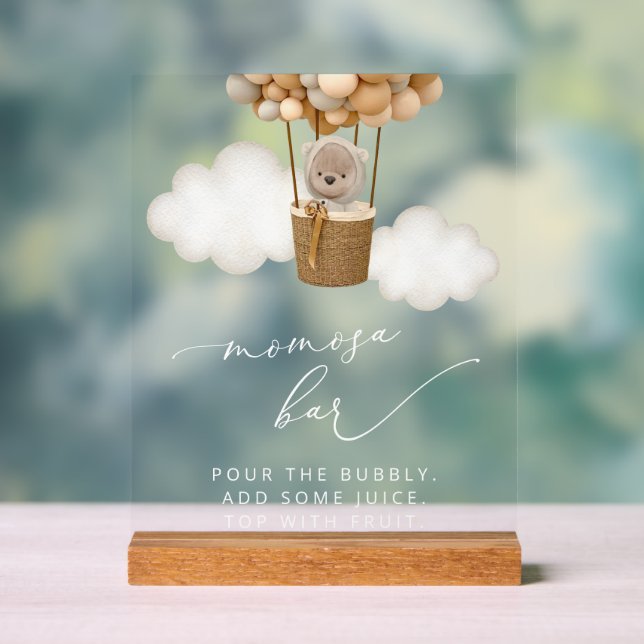 Teddy Bear, Beige Balloons, Baby Shower Momosa Bar Acrylic Sign (Neutral)