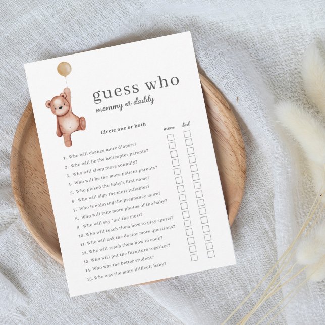 Teddy Bear Beige Guess Who Baby Shower Game Invitation (Creator Uploaded)