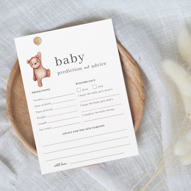 Teddy Bear Beige Prediction and Advice Baby Shower Invitation (Creator Uploaded)