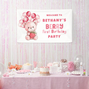 Teddy Bear Berry First Birthday Strawberry Welcome Banner