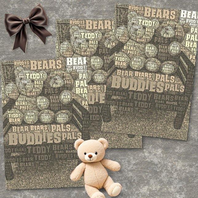 Teddy Bear Best Friends Embedded Word Cloud  Tissue Paper (word cloud tissue paper teddy bear design)