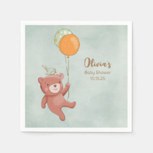 Teddy Bear, Bird and Balloons Baby Shower Napkin