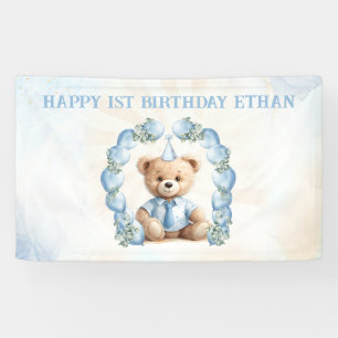 Teddy Bear Birthday Blue Balloon Arch Banner