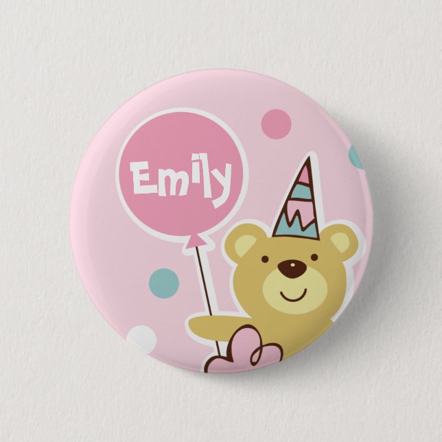 Teddy Bear Birthday Button - Customised (Front)