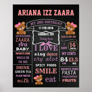 Teddy Bear Birthday chalk board sign poster