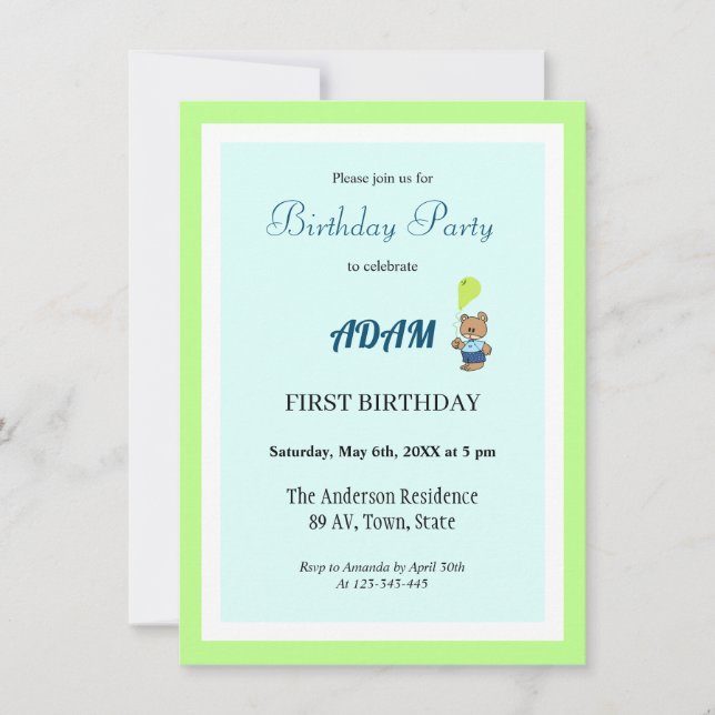 Teddy bear birthday invitation (Front)