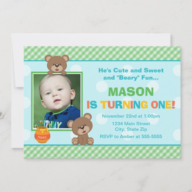Teddy Bear Birthday Invitation 5x7 Photo Card (Front)
