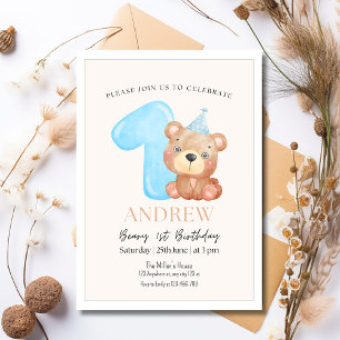 Teddy Bear Birthday Invitation, Minimalist bear Invitation