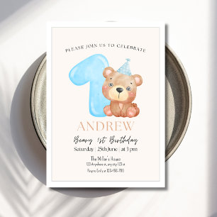 Teddy Bear Birthday Invitation, Minimalist bear Invitation