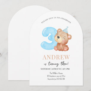 Teddy Bear Birthday Invitation, Minimalist Boys Invitation