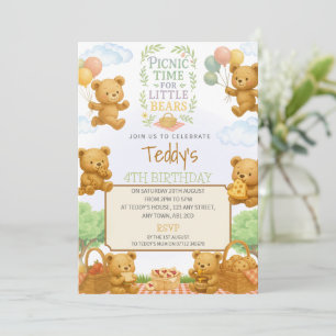 Teddy Bear Birthday Invite, Picnic Party Design Invitation