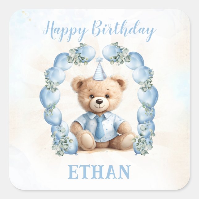 Teddy Bear Birthday Little Boy Blue Stickers (Front)