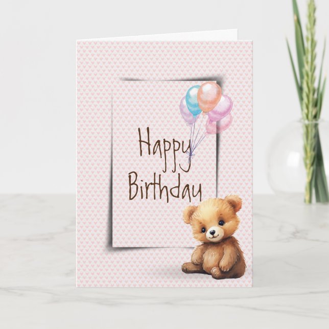 Teddy Bear Birthday On Hearts Card (Front)