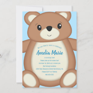 Teddy Bear Birthday Party Blue  Invitation