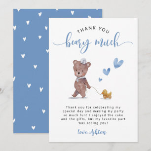 Teddy Bear Birthday Party Blue Thank You Card