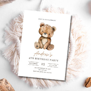Teddy Bear Birthday Party Brown Bear Kids Birthday Invitation
