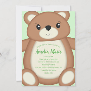 Teddy Bear Birthday Party Green  Invitation