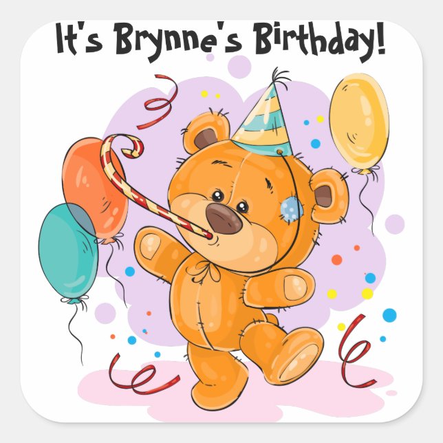 Teddy Bear Birthday Party Square Sticker (Front)