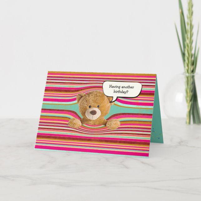Teddy bear birthday stripes card (Front)